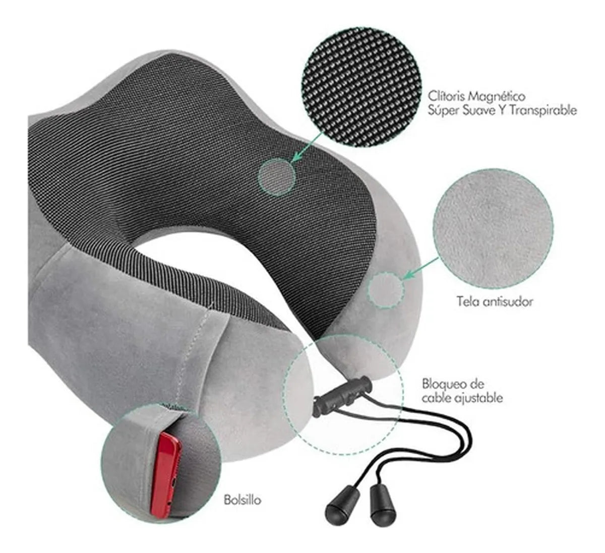 Almohada de viaje para el cuello, gris