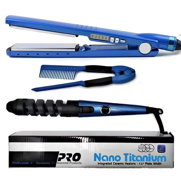 Kit de Plancha de Cabello+Rizadora+Peine