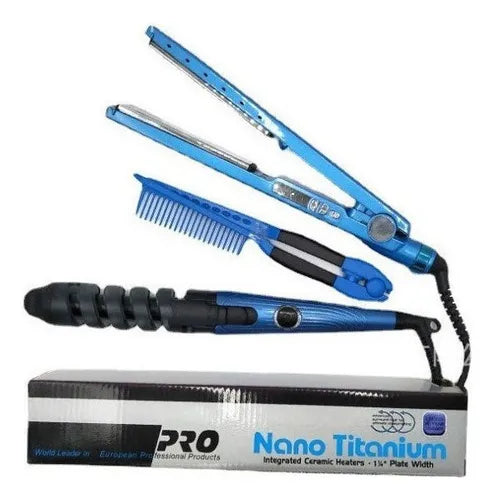Kit de Plancha de Cabello+Rizadora+Peine
