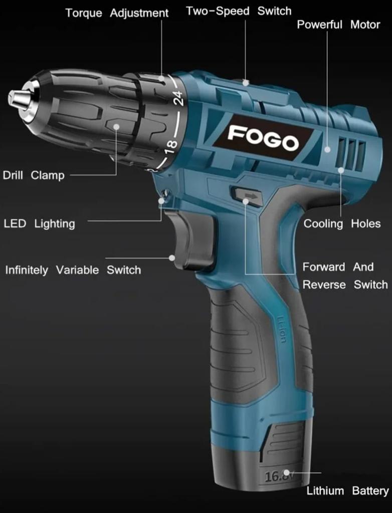 TALADRO INALANBRICO FOGO AZUL 2 BATERIAS