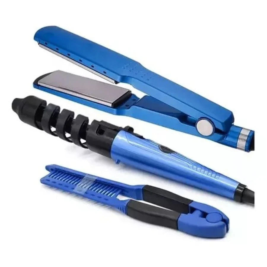 Kit de Plancha de Cabello+Rizadora+Peine